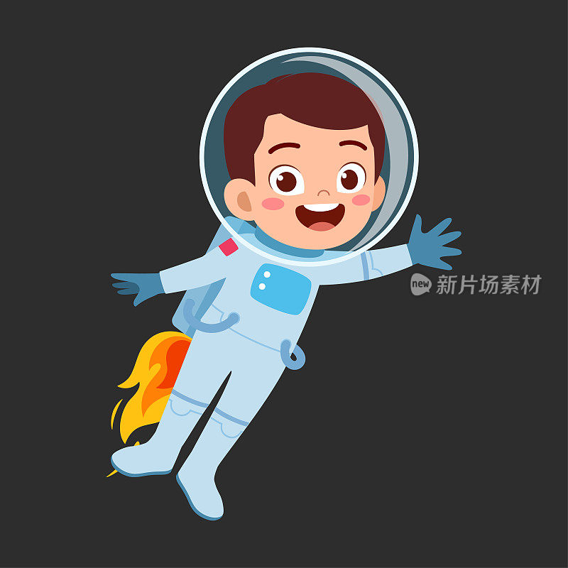 小宇航员背着喷气背包飞起来，感觉很开心