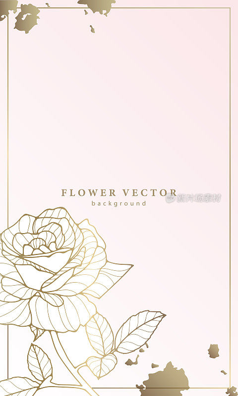 极简精致的植物奢华背景与金玫瑰。背景明信片，婚礼请柬，信件，海报，装饰