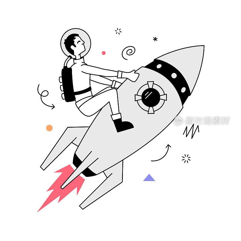 宇航员与火箭飞行插图