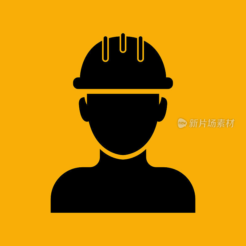 工人，建筑头盔图标上的橙色背景。