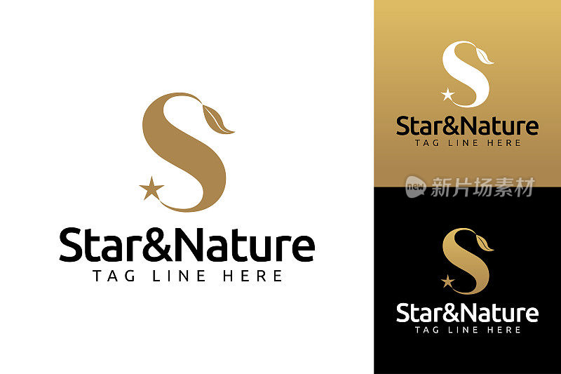 金色首字母S星和自然图标组合