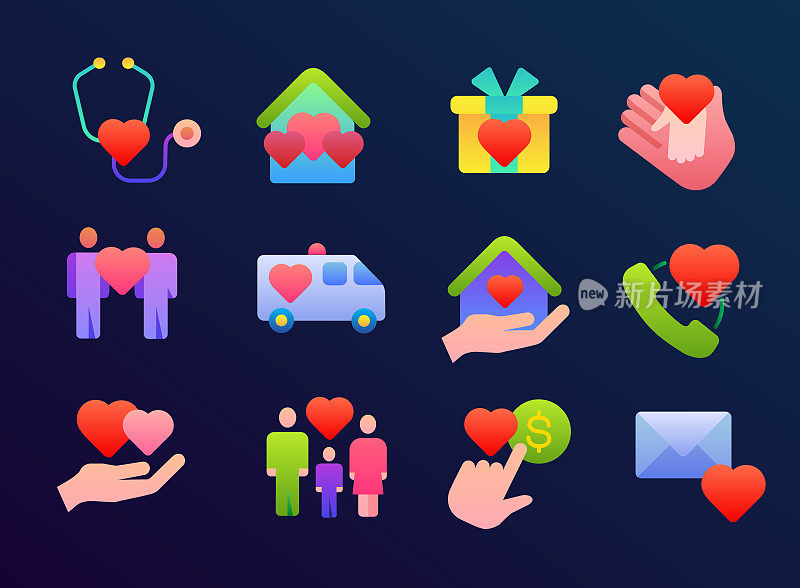 慈善平面渐变图标集