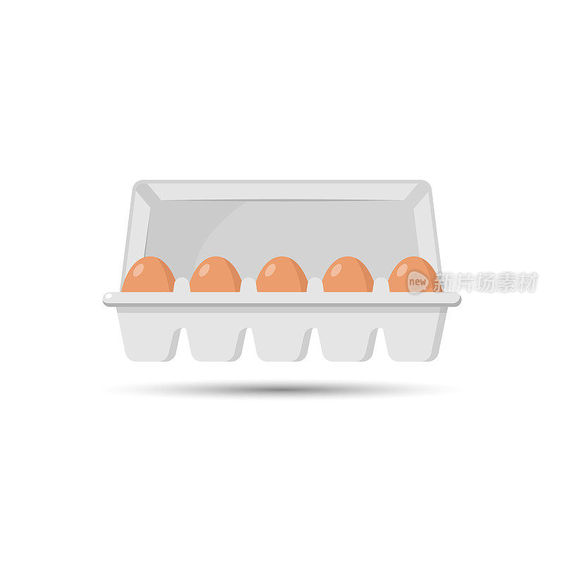 鸡蛋和纸箱平面设计在白色背景。