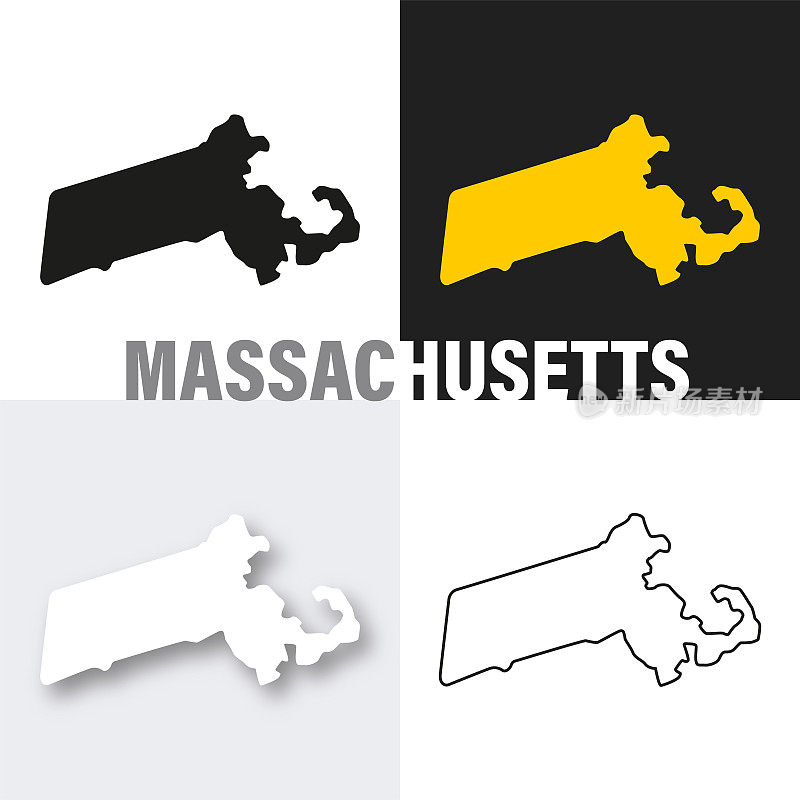 地图收藏。马萨诸塞州美国州图标集