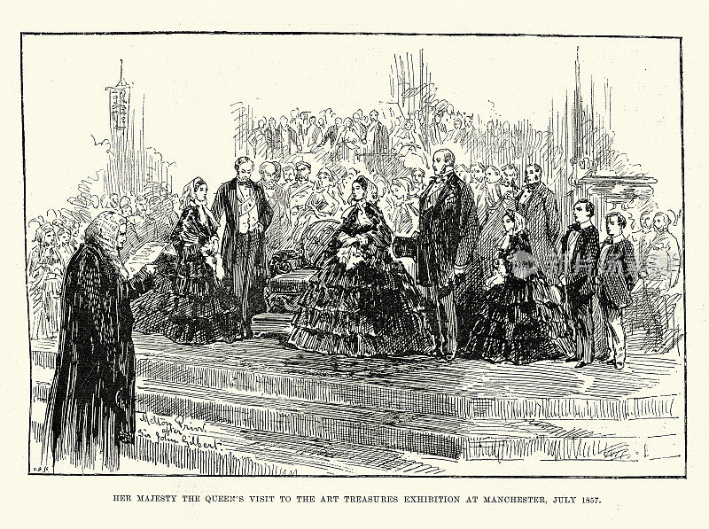 复古插图维多利亚女王和阿尔伯特亲王访问曼彻斯特,1857年7月,维多利亚19世纪