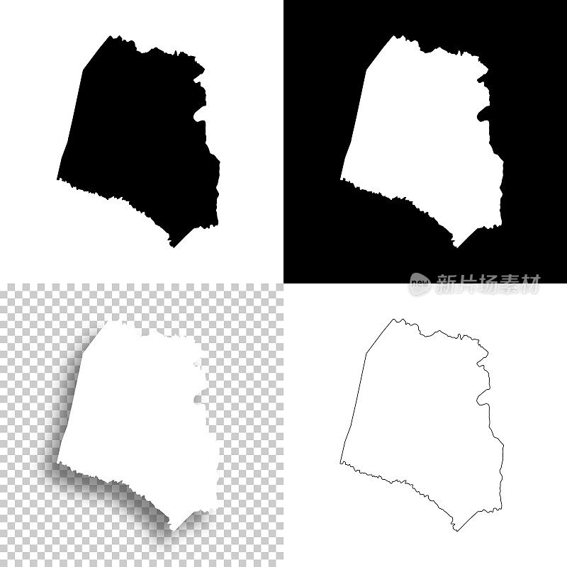 南卡罗来纳联合县。设计地图。空白，白色和黑色背景