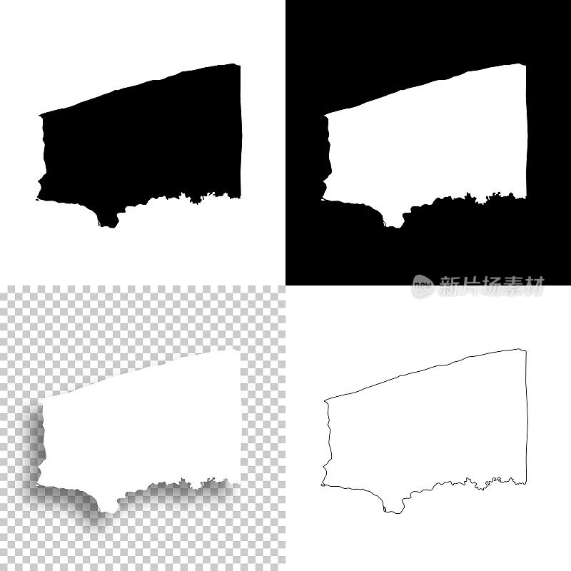 尼亚加拉县，纽约。设计地图。空白，白色和黑色背景