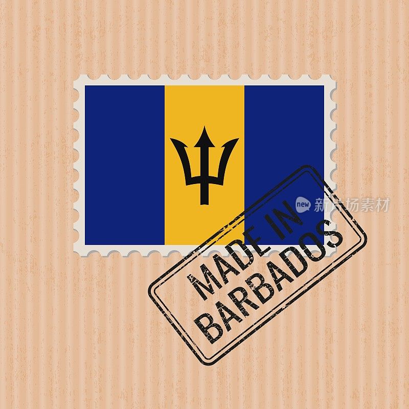 巴巴多斯制造徽章矢量。巴巴多斯国旗贴纸。油墨印章隔离在纸张背景上。