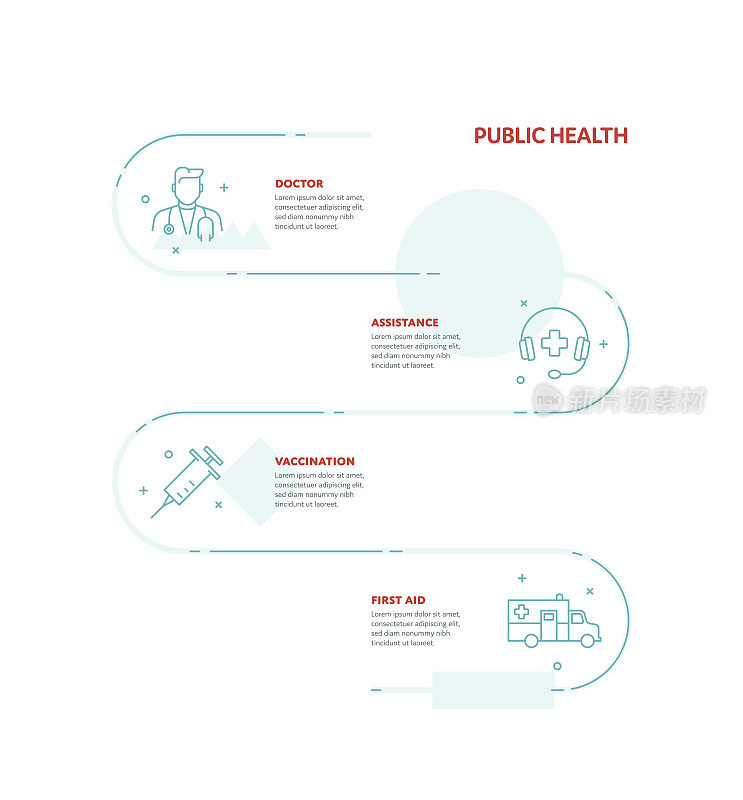 公共卫生概念信息图表设计与可编辑的笔画线图标