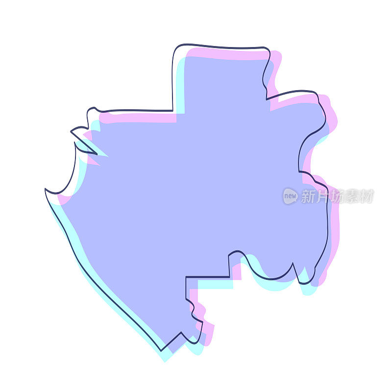 加蓬地图手绘-紫色与黑色轮廓-时髦的设计