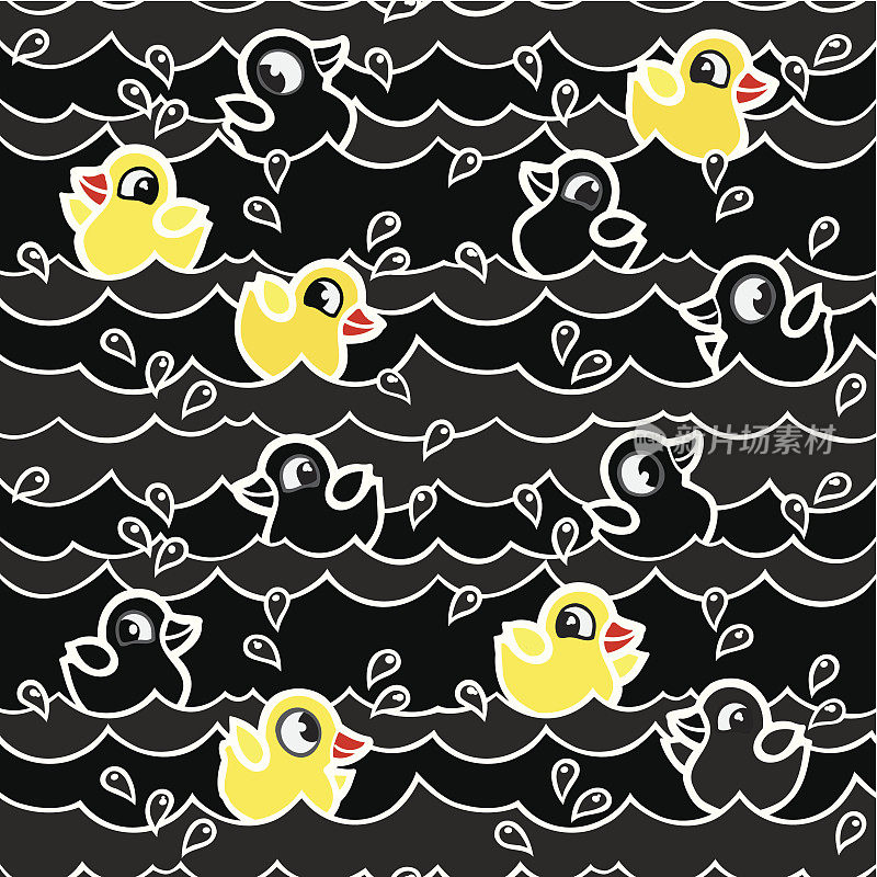 cartoon_rubber_ducks_in_black_water_pattern