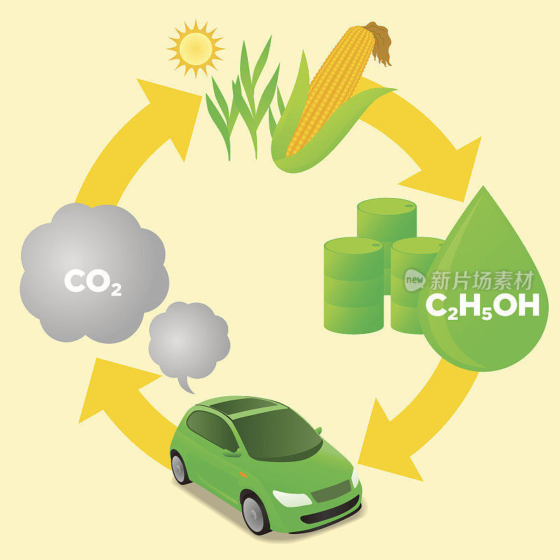 生物燃料生命周期，生物质乙醇，图解