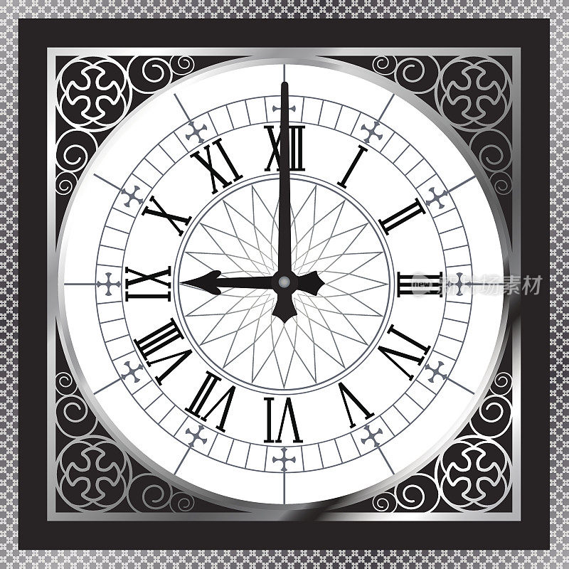豪华白金金属时钟与罗马数字和图案