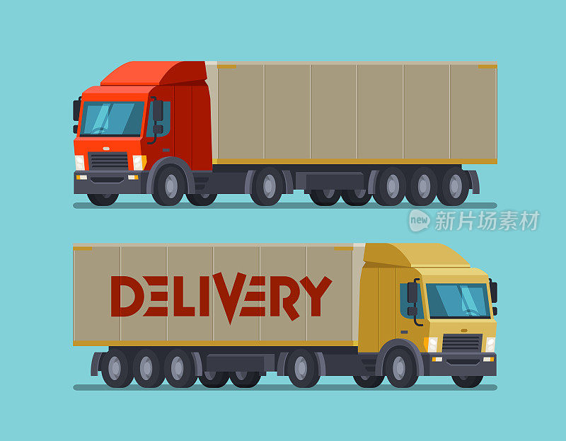 卡车，卡车标志或图标。交货、出货、出货概念。卡通矢量图