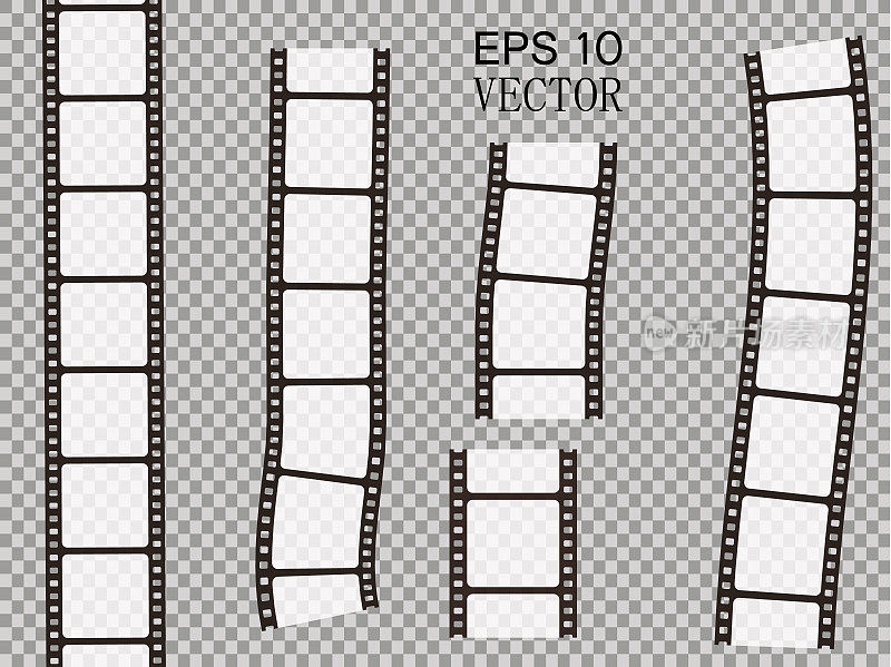 在透明背景上隔离的矢量胶片条的设置