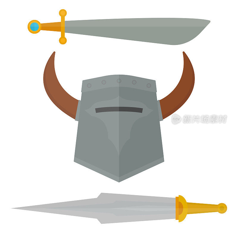 骑士剑，中世纪武器纹章骑士元素，中世纪王国齿轮骑士矢量插图