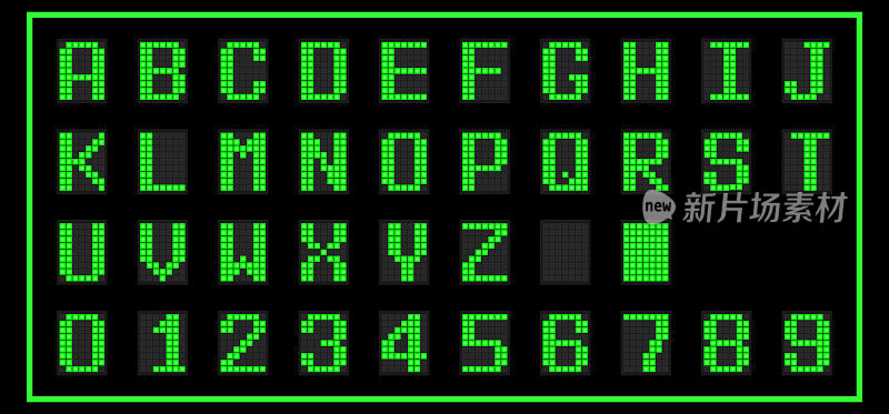 绿色LED数字字体黑色背景(矢量)