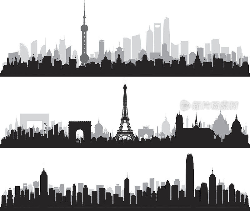 上海、巴黎、香港(所有建筑均已完成且可移动)