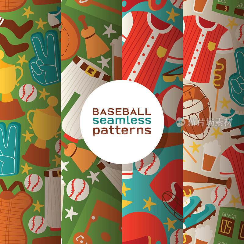 棒球矢量无缝图案接球运动员运动服和击球手棒球或球比赛背景插图运动员衣服与接球手手套背景设置旗帜