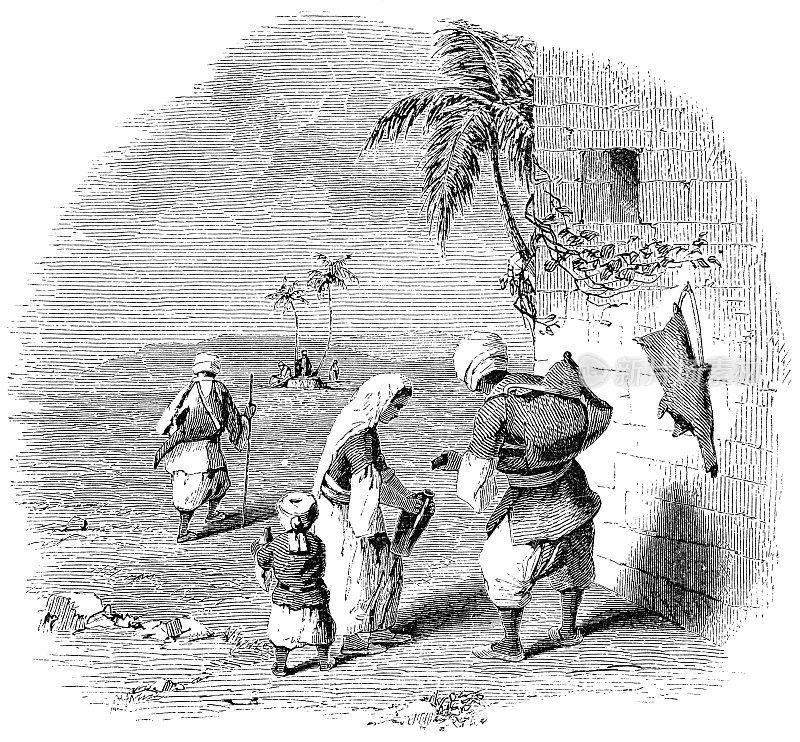 19世纪，巴勒斯坦-奥斯曼帝国，人们在离开希伯伦时用罐子装满水
