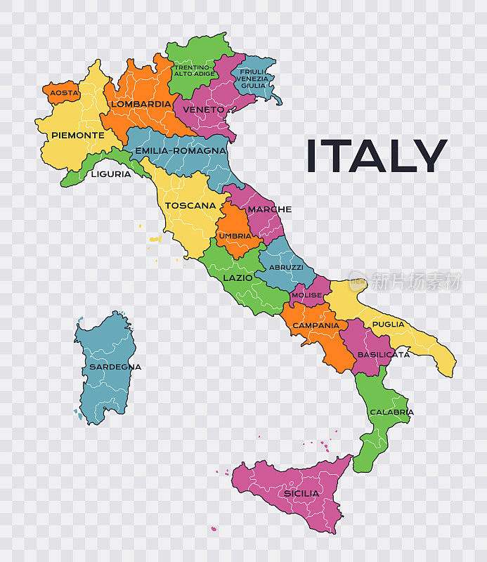 意大利各省行政区域标记地图