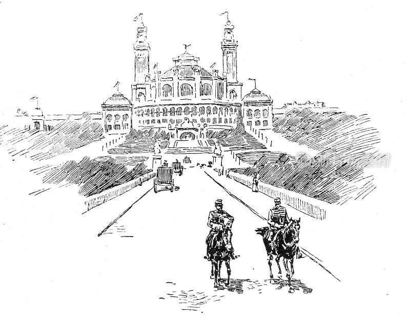 两名军官骑马离开了海滩宫殿