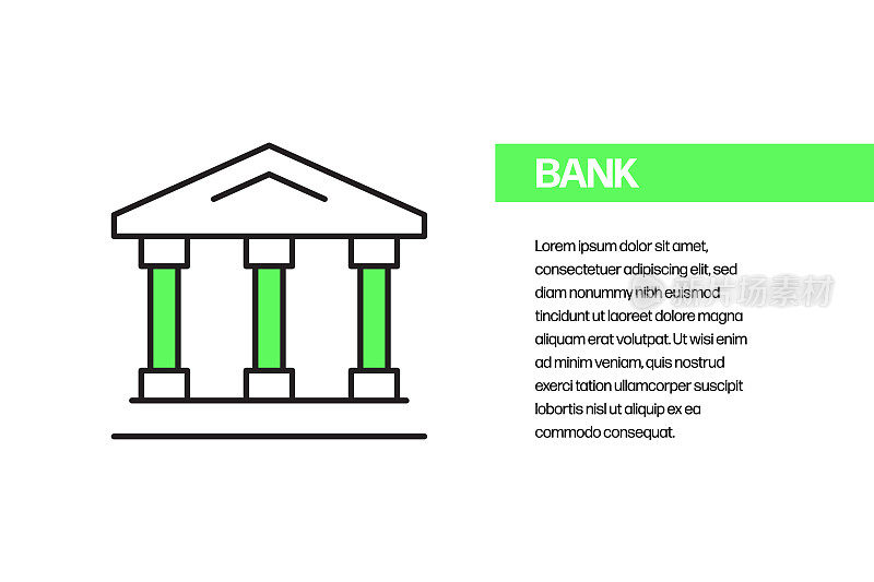 银行平面线图标，轮廓矢量符号插图。