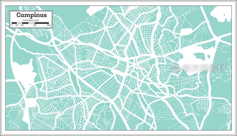 坎皮纳斯巴西城市地图复古风格。略图。