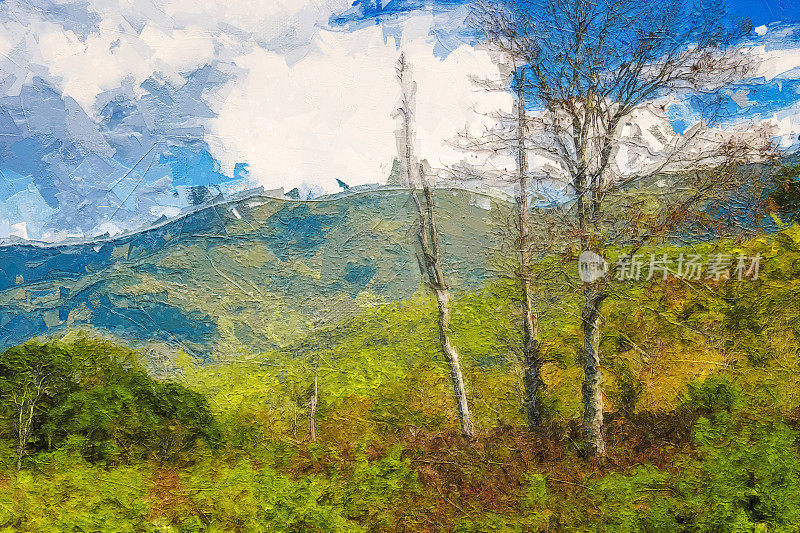 阿巴拉契亚山脉秋季印象派艺术作品沿蓝岭公园路观赏