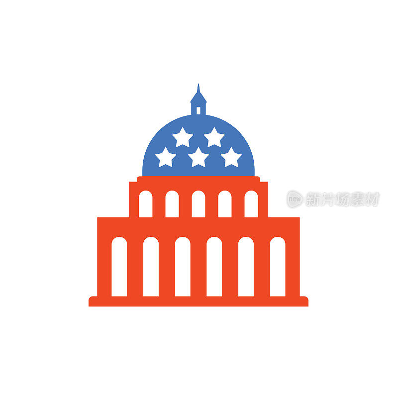 政治和选举平面设计图标。华盛顿国会大厦