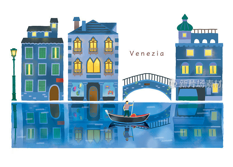 意大利时尚小镇和运河的剪辑艺术