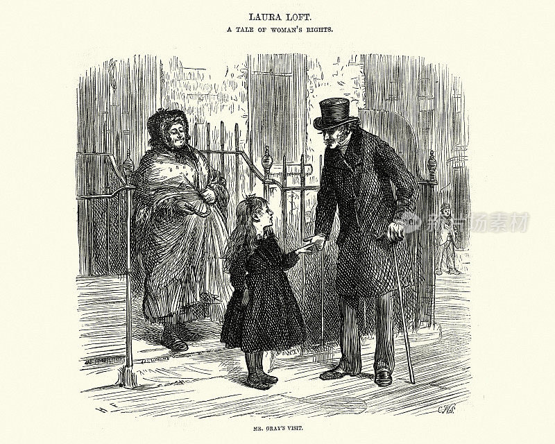 19世纪70年代维多利亚时代的英国,女孩与老人握手