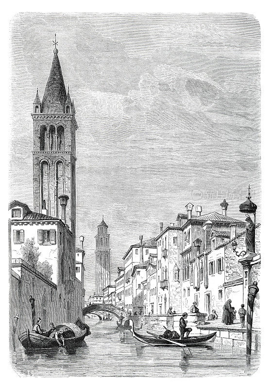 威尼斯意大利雷佐尼科运河和圣巴纳巴教堂1862年