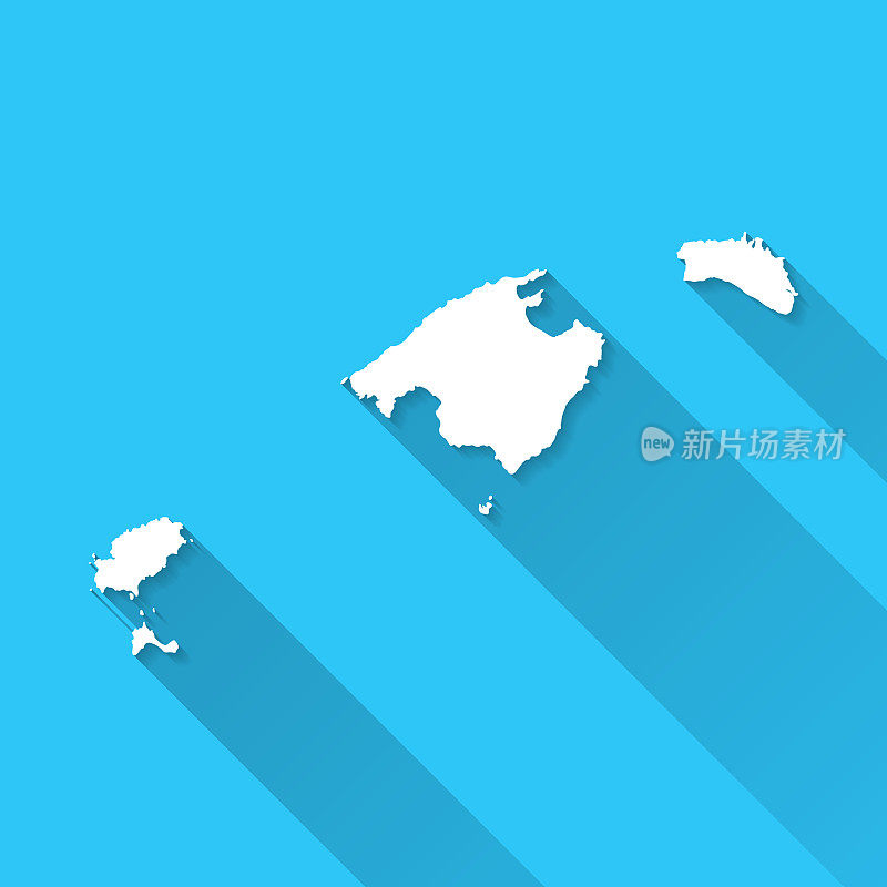 巴利阿里群岛地图与长阴影在蓝色背景-平面设计