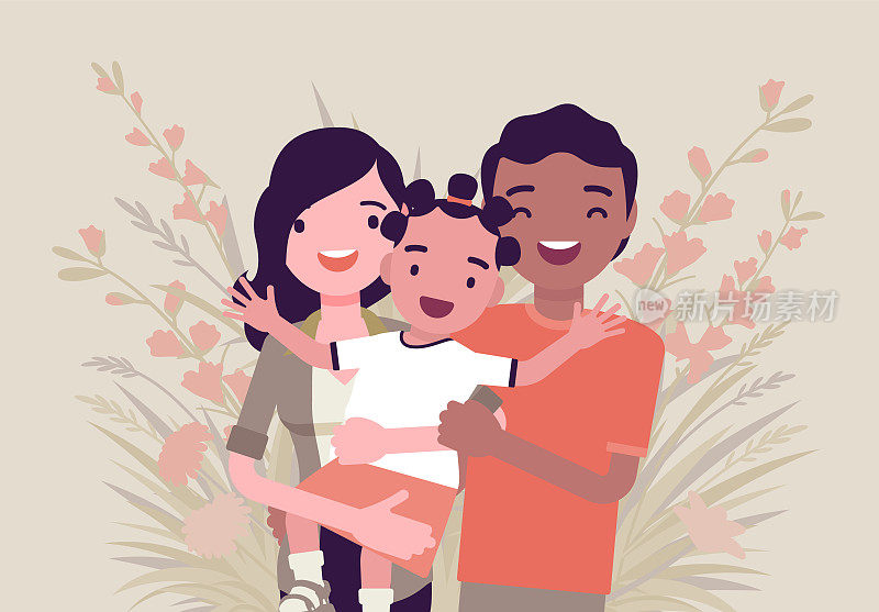 多元文化的幸福家庭，不同种族、文化的父母和孩子