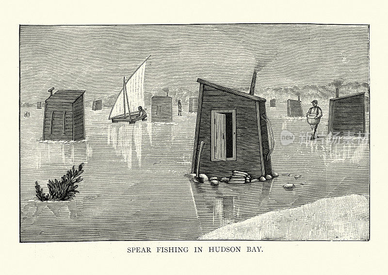 19世纪，维多利亚时代，哈德逊湾冰上钓鱼