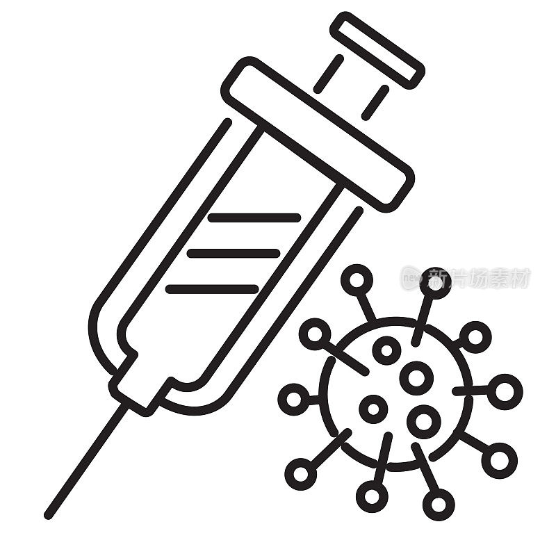 感冒和流感病毒接种注射器细线图标-可编辑的中风