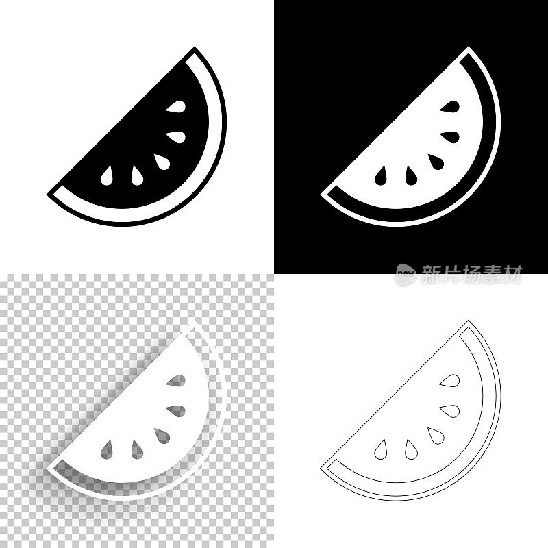片西瓜。图标设计。空白，白色和黑色背景-线图标