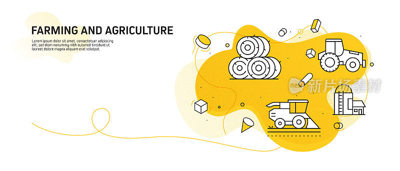 农业和农业相关的现代线条风格矢量插图