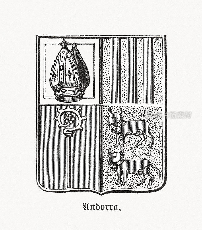 安道尔的纹章，木刻，1893年出版