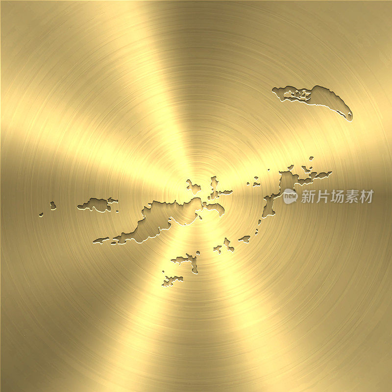 英属维尔京群岛地图上的金色背景-圆形拉丝金属纹理