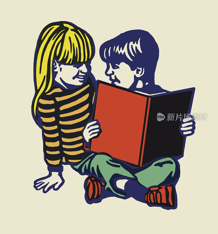 两个孩子在看书