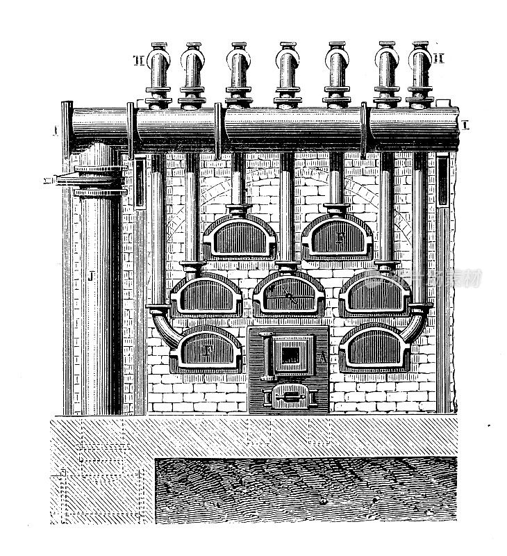 19世纪工业、技术和工艺的古董插图:煤气炉