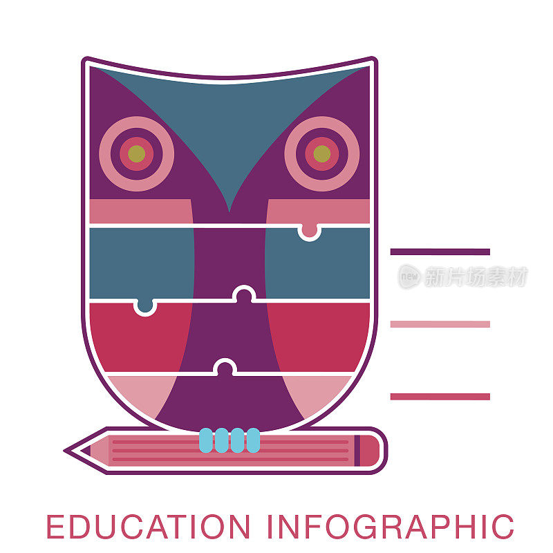 谜猫头鹰教育信息图与文本和图标