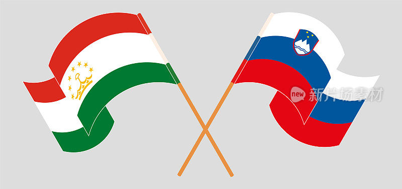 塔吉克斯坦和斯洛文尼亚国旗交叉飘扬