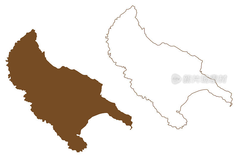 扎金索斯岛(爱奥尼亚群岛，希腊共和国，希腊)地图矢量插图，潦草草图扎金索斯或赞特地图