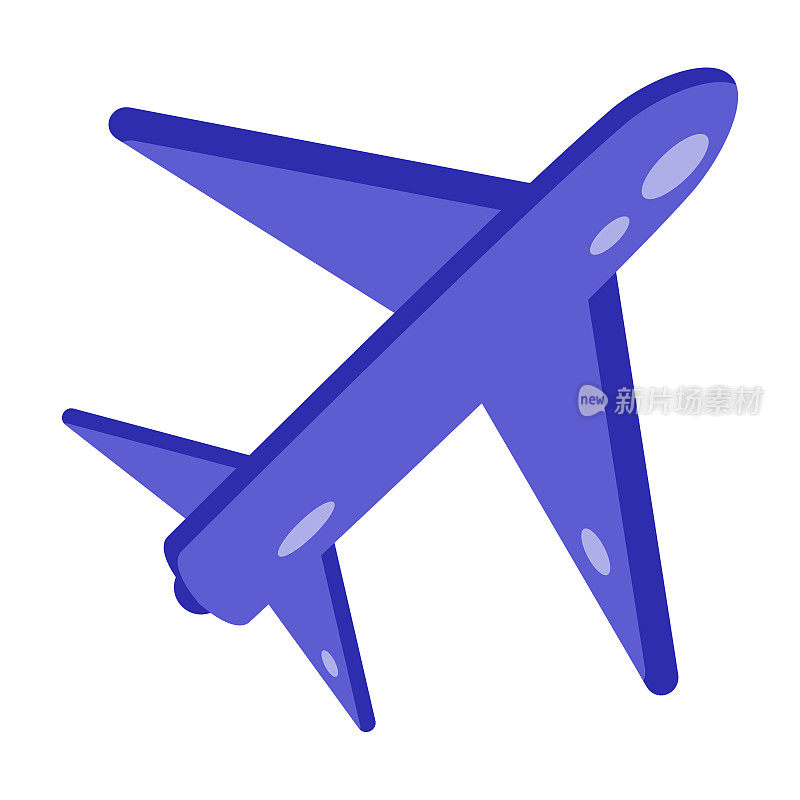 白色背景上蓝色飞机的矢量平面插图。从飞机上俯瞰。