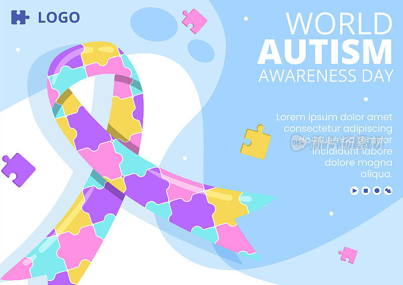 世界自闭症意识日宣传册模板平面插图，可编辑的方形背景，适合社交媒体或贺卡