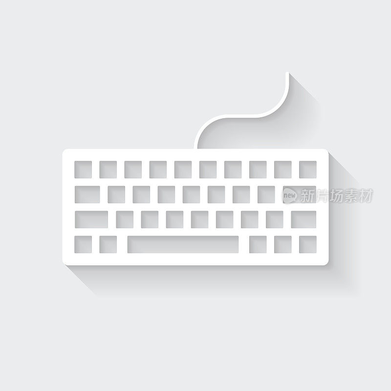 键盘。图标与空白背景上的长阴影-平面设计