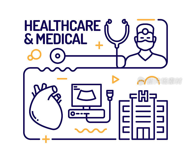 医疗保健和医疗概念，线风格矢量插图
